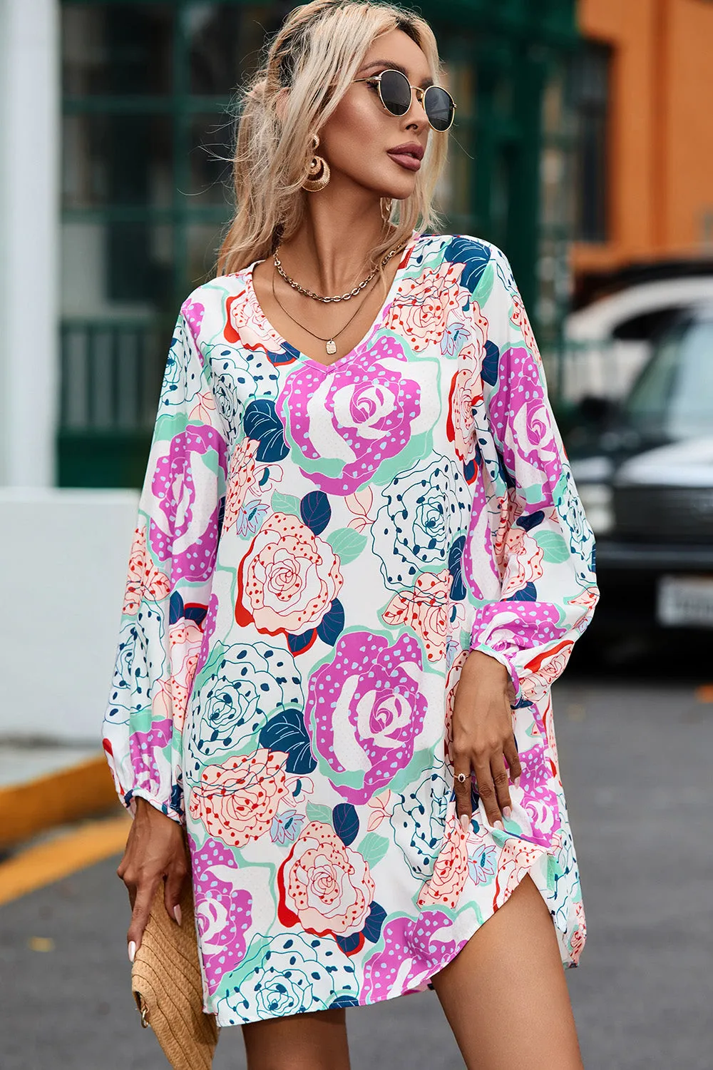 🌸 Floral V-Neck Long Sleeve Dress 🌸