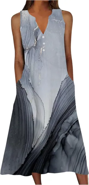 2025 Summer Dress Womens Clothes Sleeveless Boho Floral Tshirt Dress Casual Loose Beach Vacation Outfits Midi Dresses