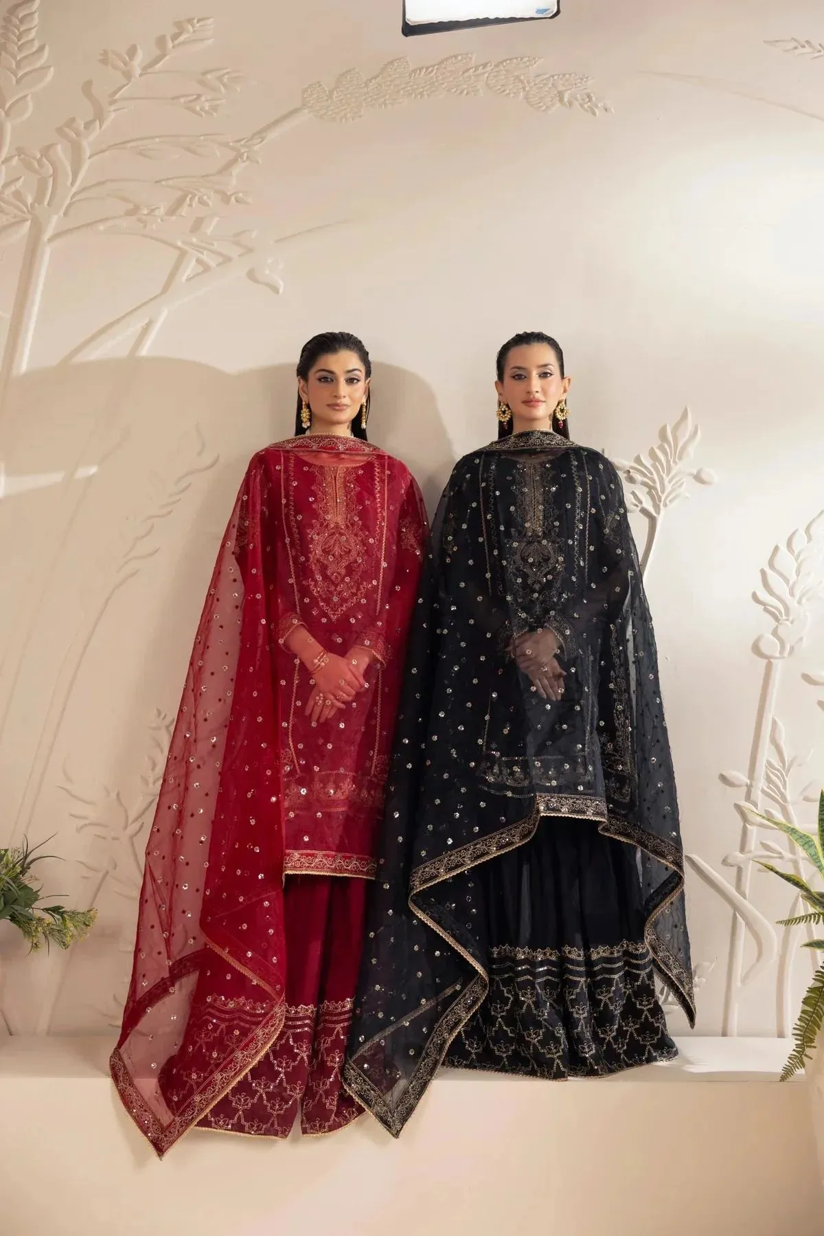 3PC EMBROIDERED CHIFFON LONG DRESS BY MOHAGNI 11
