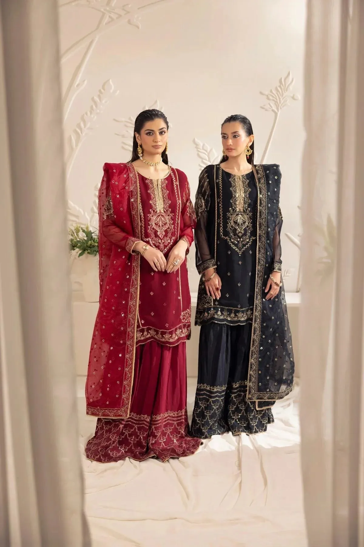 3PC EMBROIDERED CHIFFON LONG DRESS BY MOHAGNI 11