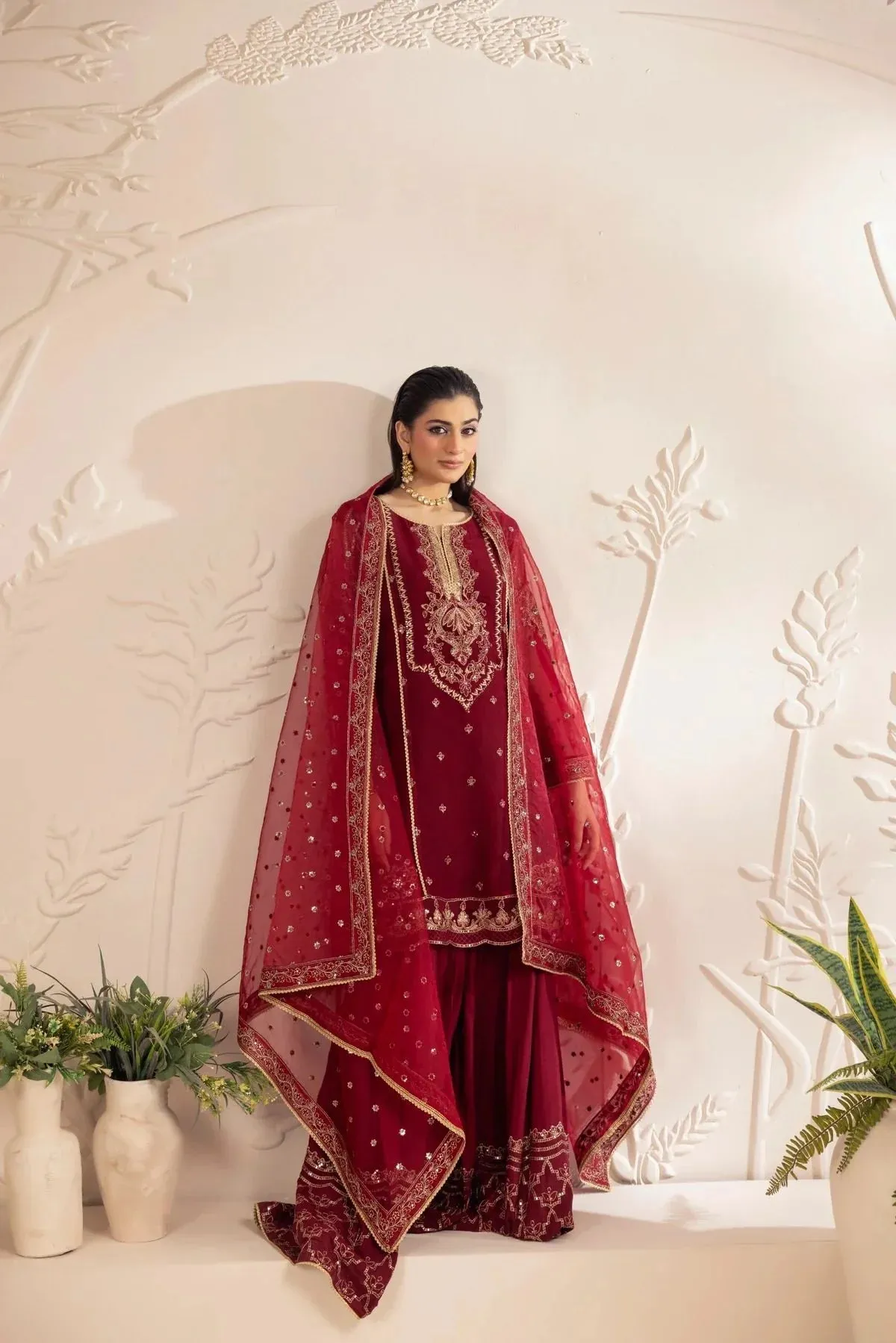 3PC EMBROIDERED CHIFFON LONG DRESS BY MOHAGNI 11