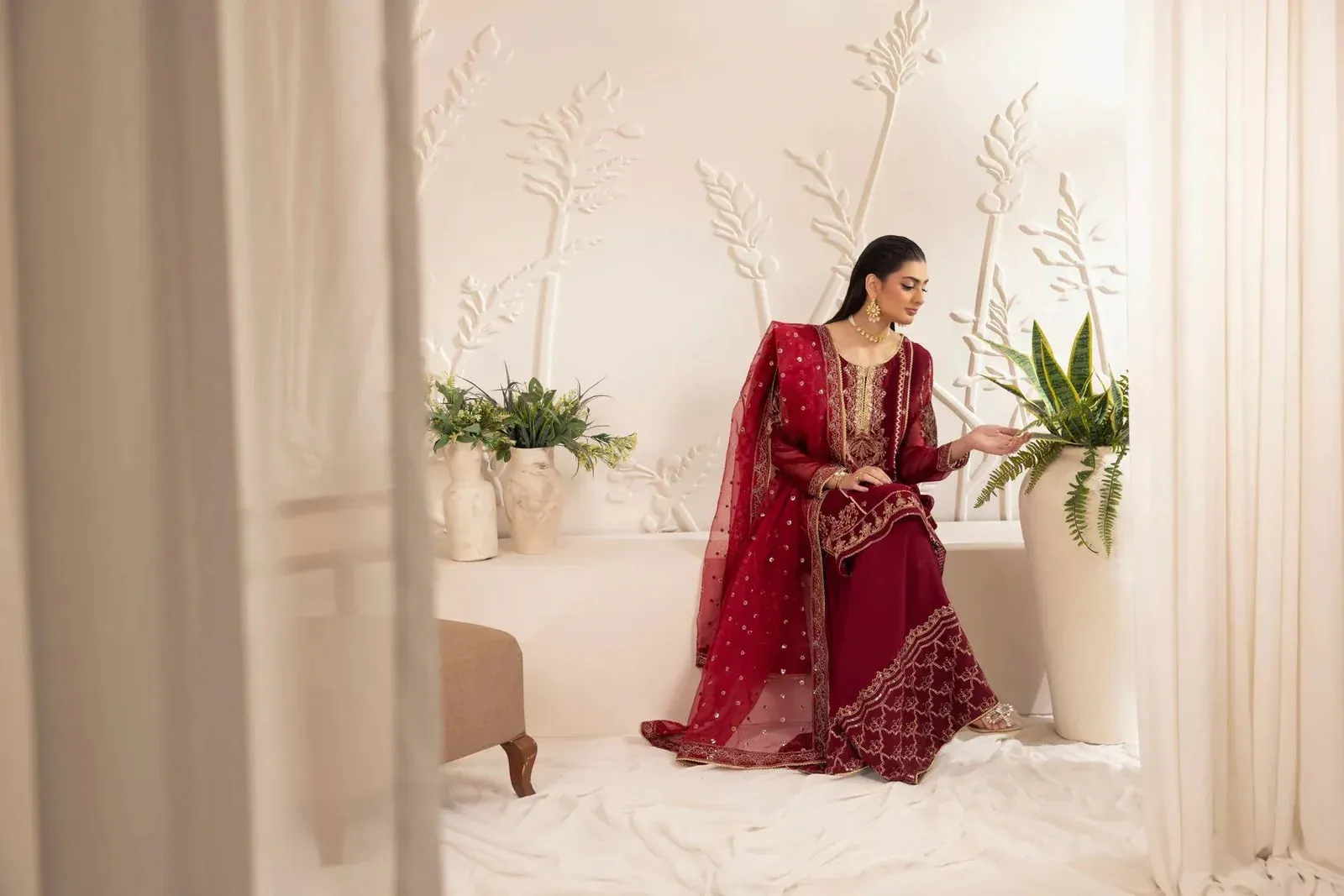 3PC EMBROIDERED CHIFFON LONG DRESS BY MOHAGNI 11