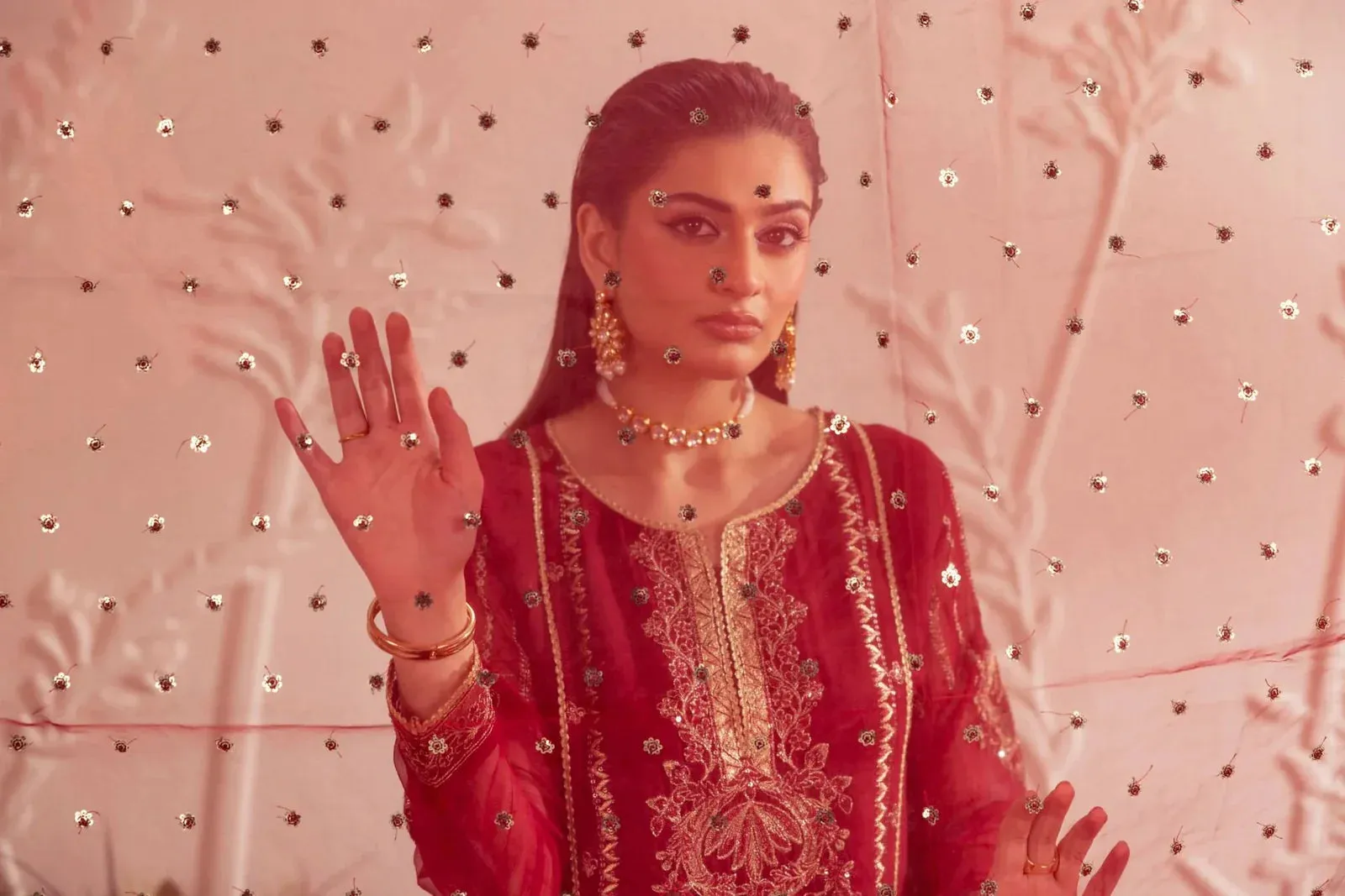 3PC EMBROIDERED CHIFFON LONG DRESS BY MOHAGNI 11