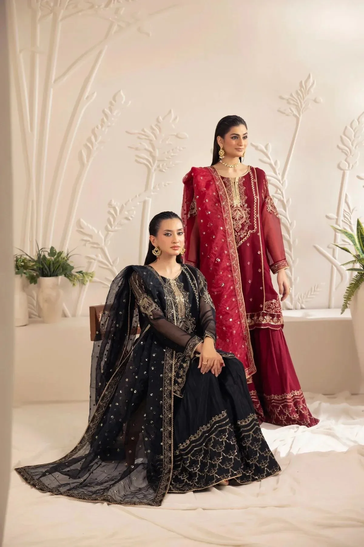 3PC EMBROIDERED CHIFFON LONG DRESS BY MOHAGNI 11
