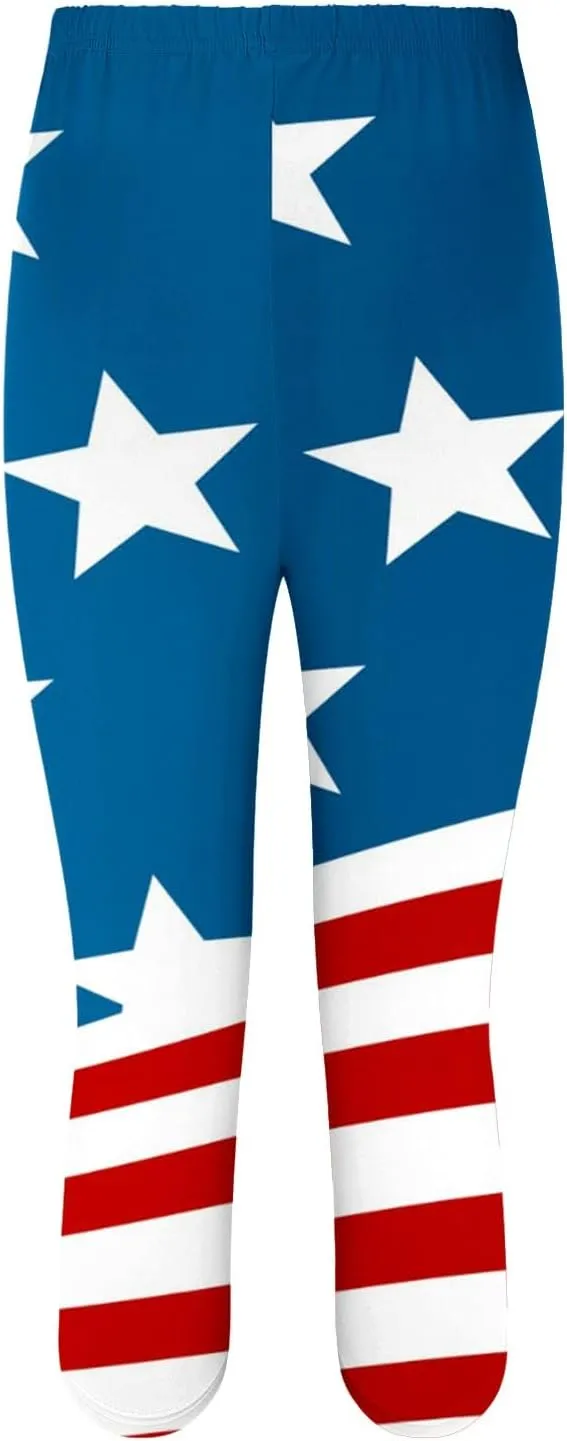 4th of July Capri Leggings for Women Summer High Waist American Flag Yoga Pants Patriotic Cropped Trousers