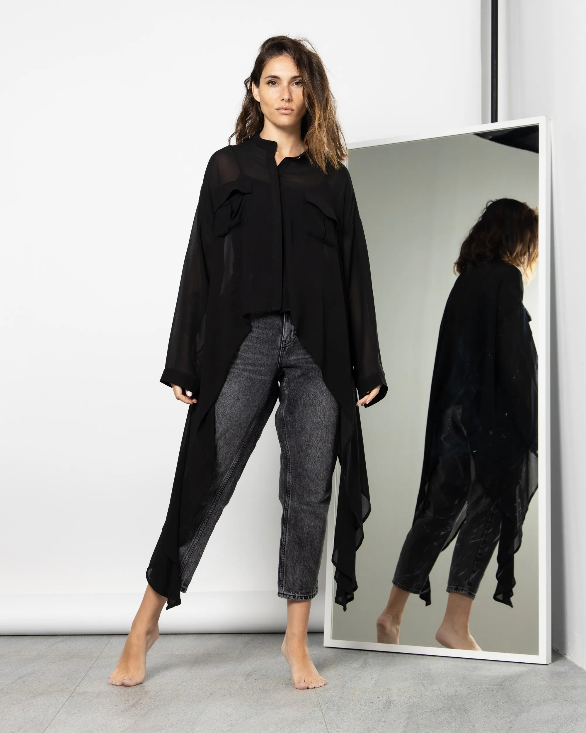 BUTTONED LONG SIDES SHIRT 1408 - قميص