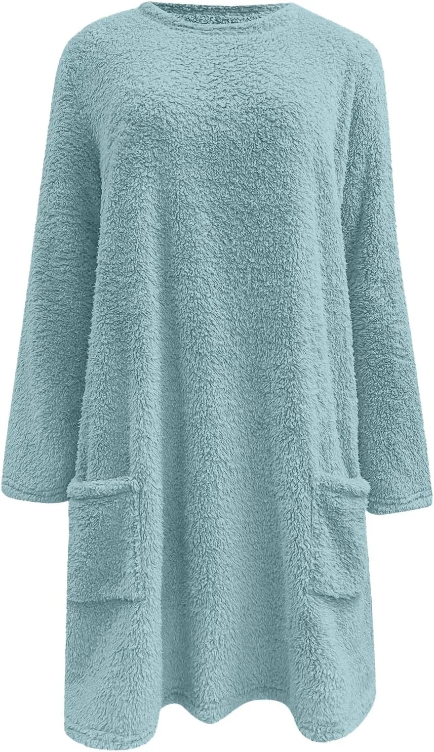 Fall Sweaters for Women 2024 Long Fuzzy Fleece Pullover Trendy Casual Crewneck Sweatshirt Shaggy Coat with Pockets