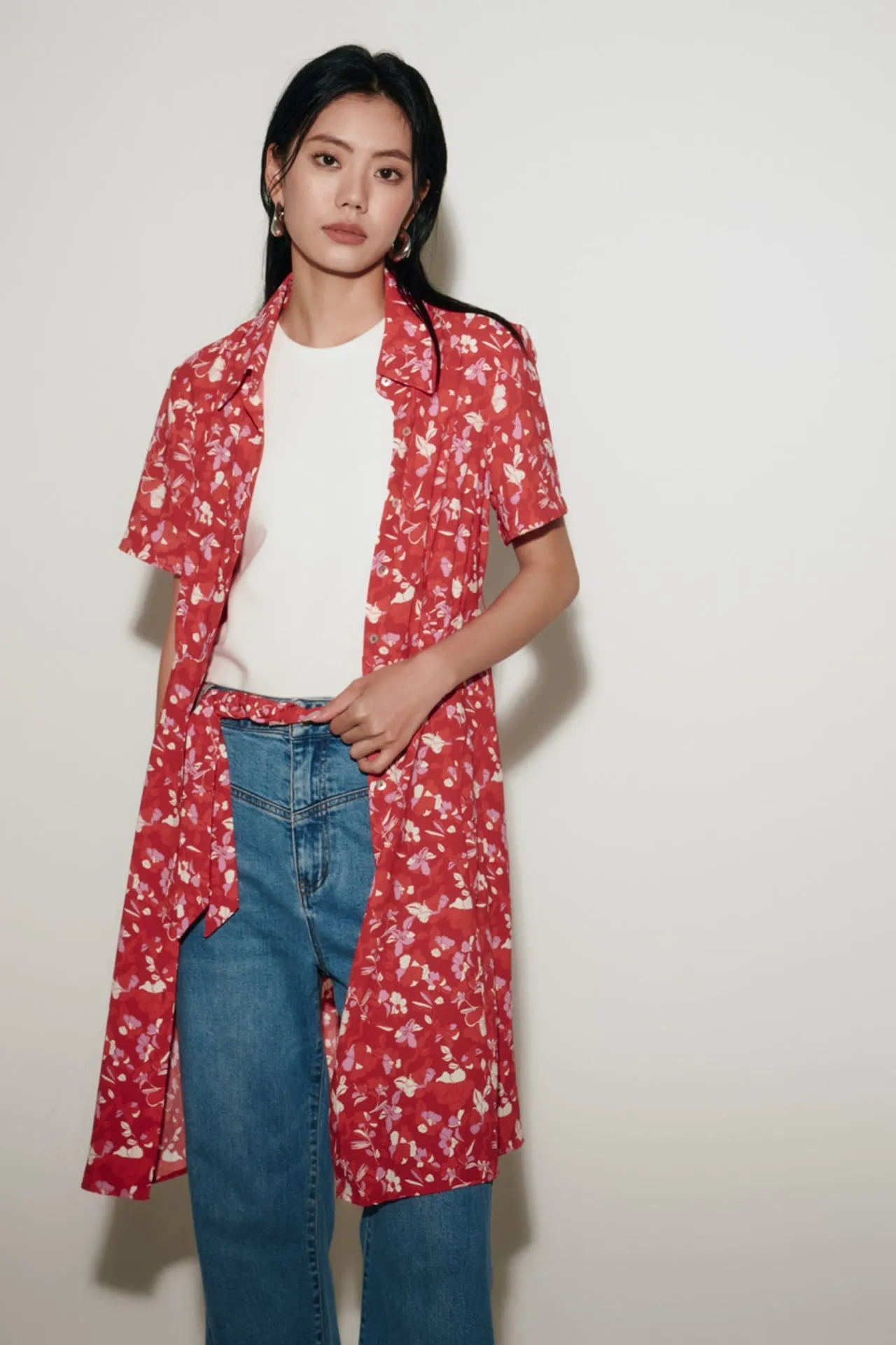 Floral Print Fit & Flare Shirt Collar Dress
