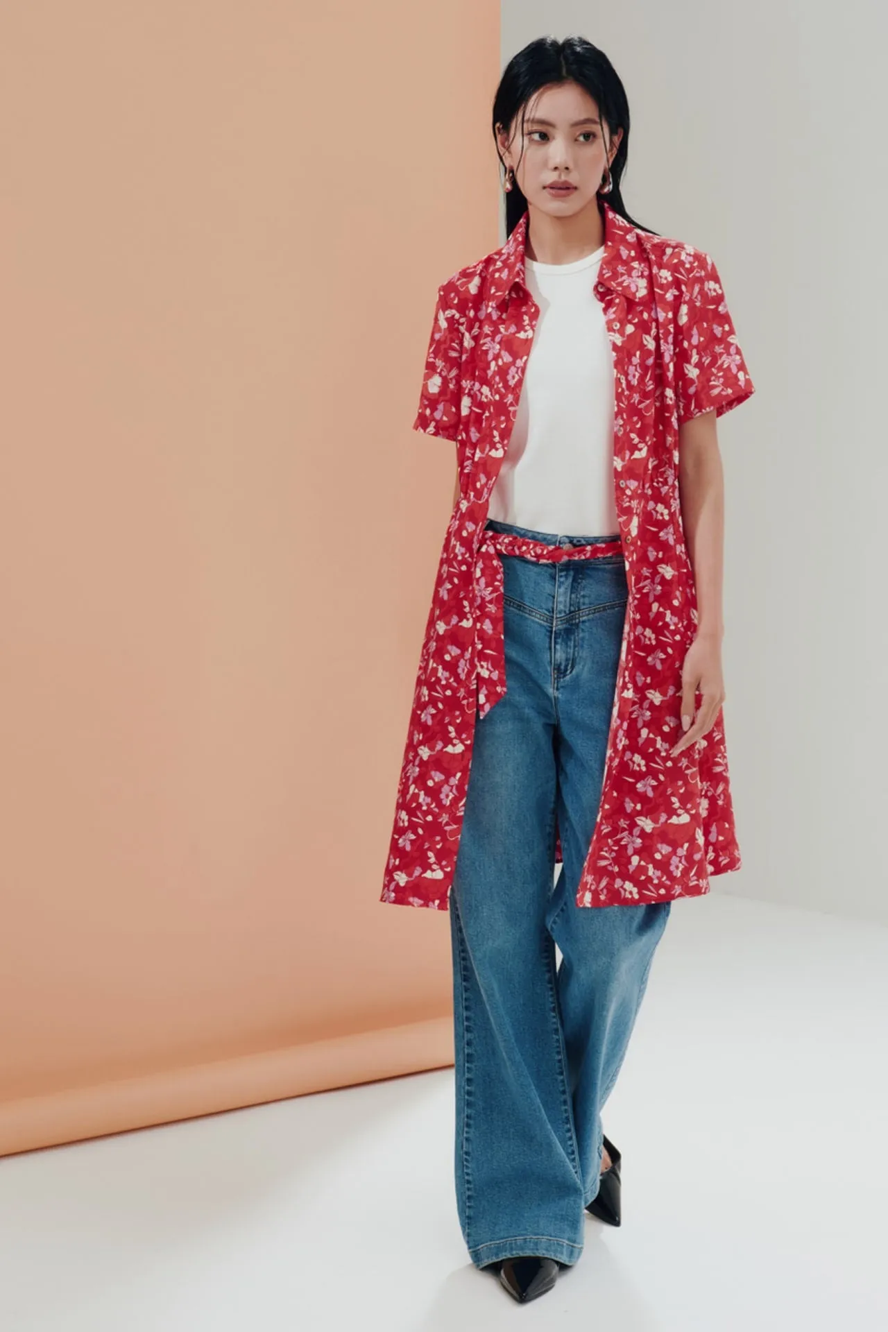 Floral Print Fit & Flare Shirt Collar Dress