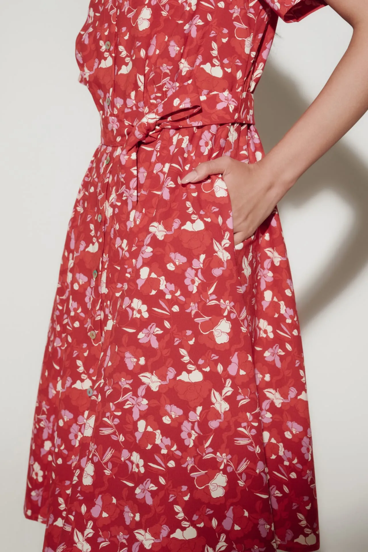 Floral Print Fit & Flare Shirt Collar Dress