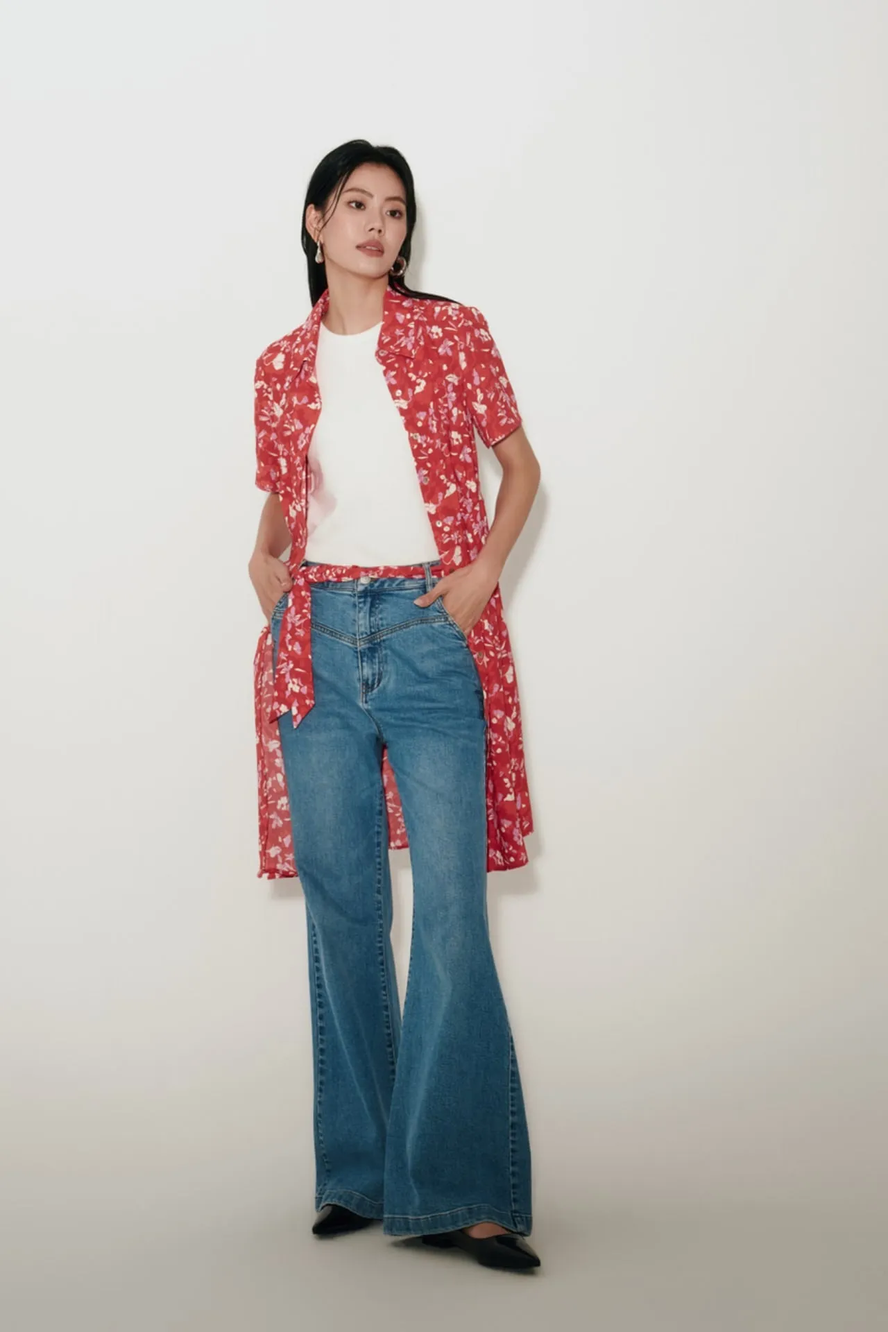 Floral Print Fit & Flare Shirt Collar Dress