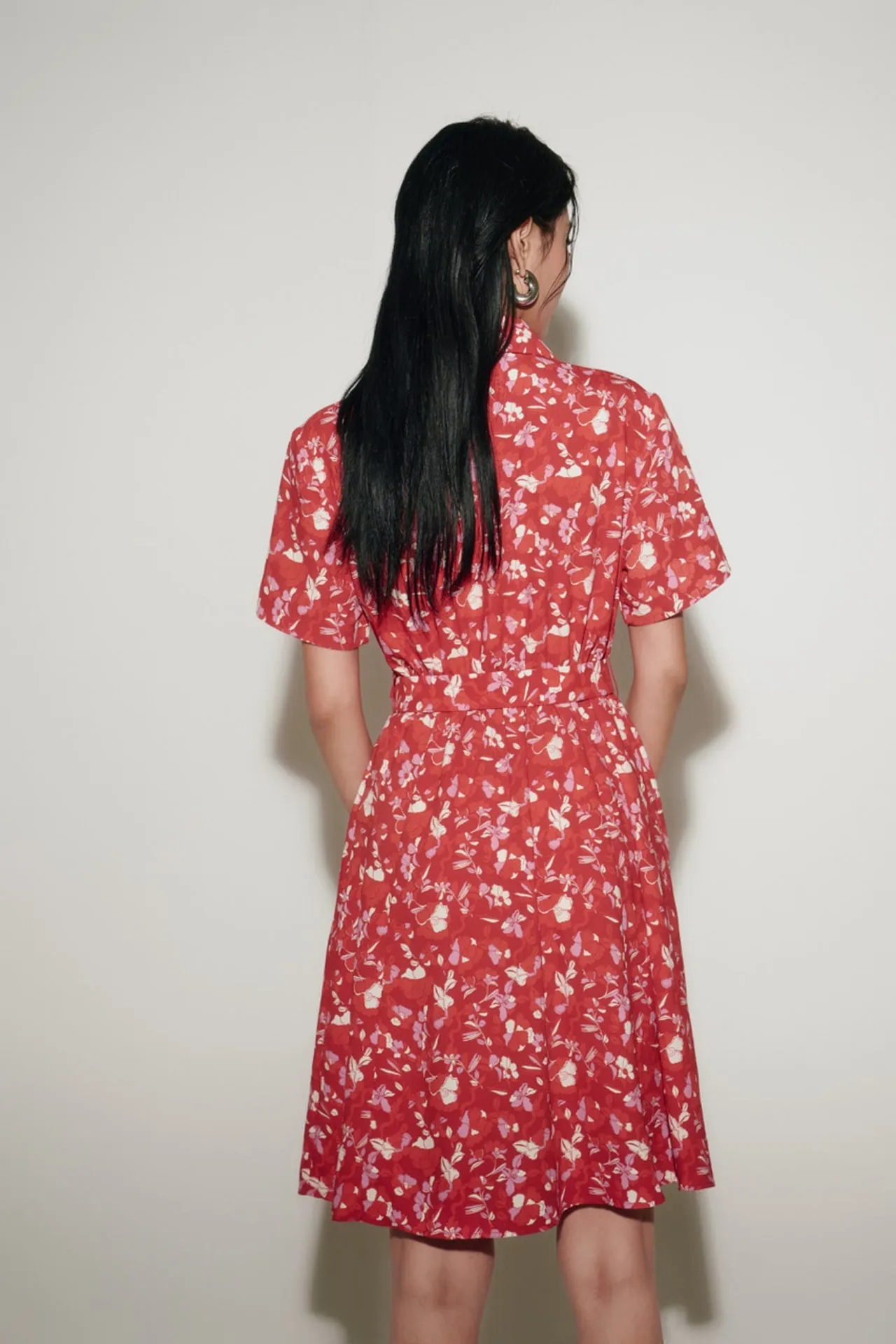 Floral Print Fit & Flare Shirt Collar Dress