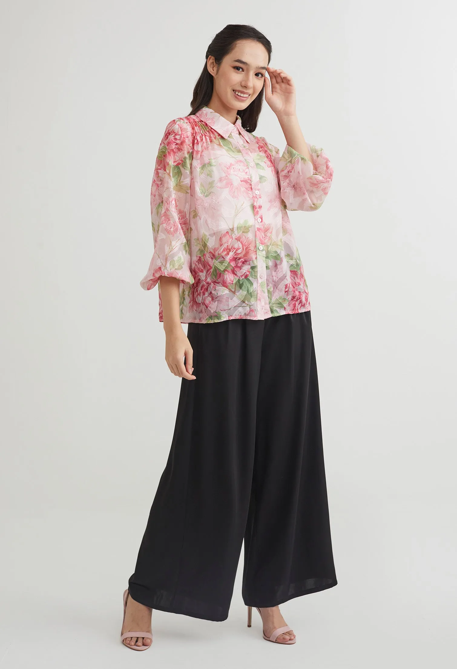 Floral Shimmer Chiffon Blouse