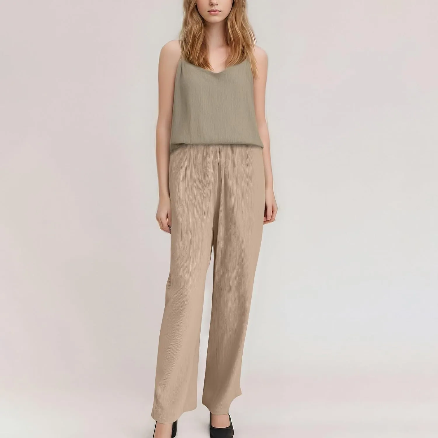 GOFULY Wide Leg Pants for Women Linen Beach Western Summer Drawstring Elastic Waist Pants High Waist Pockets Solid Outfits