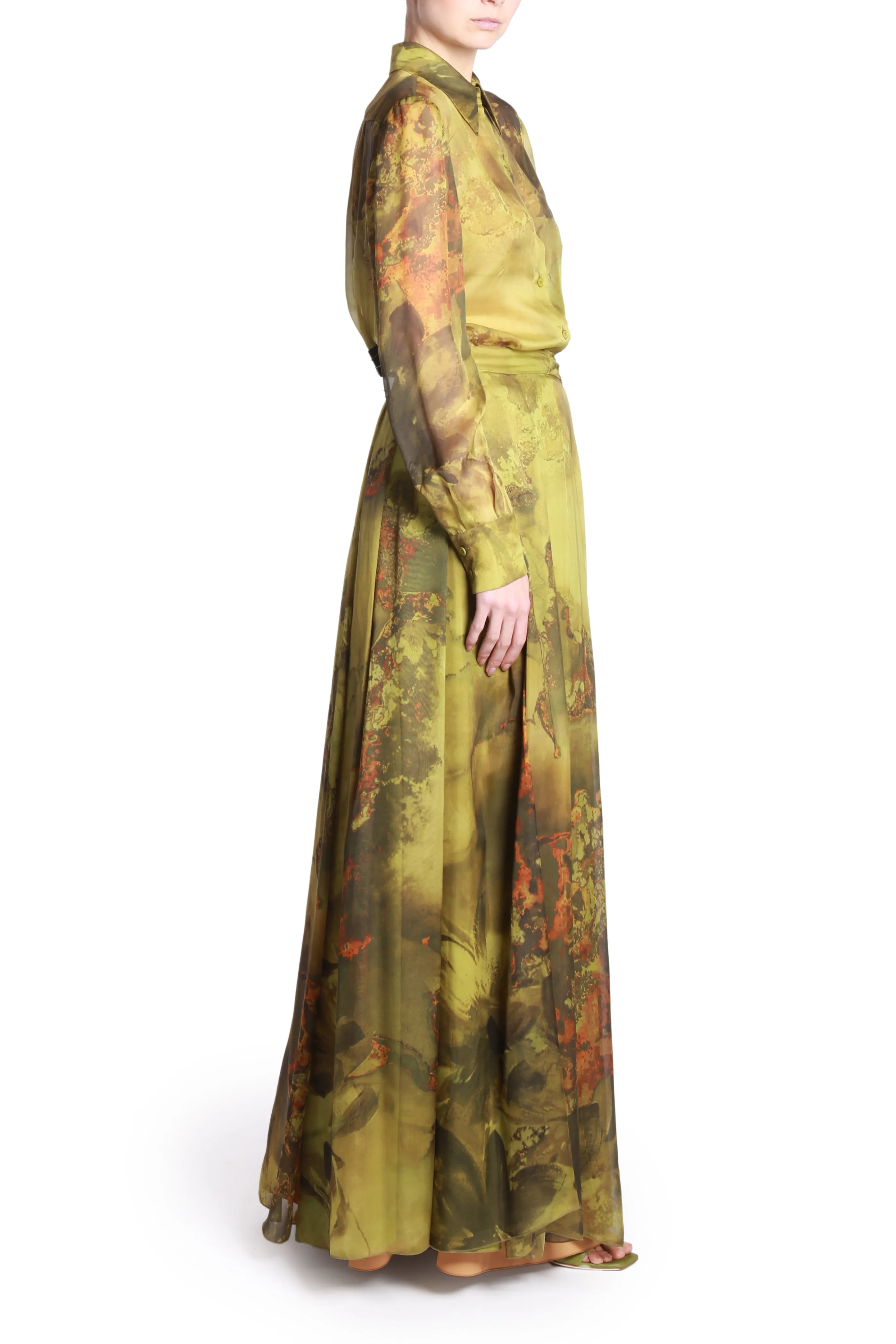 Green Chiffon Shirt With Flower Bomb Print