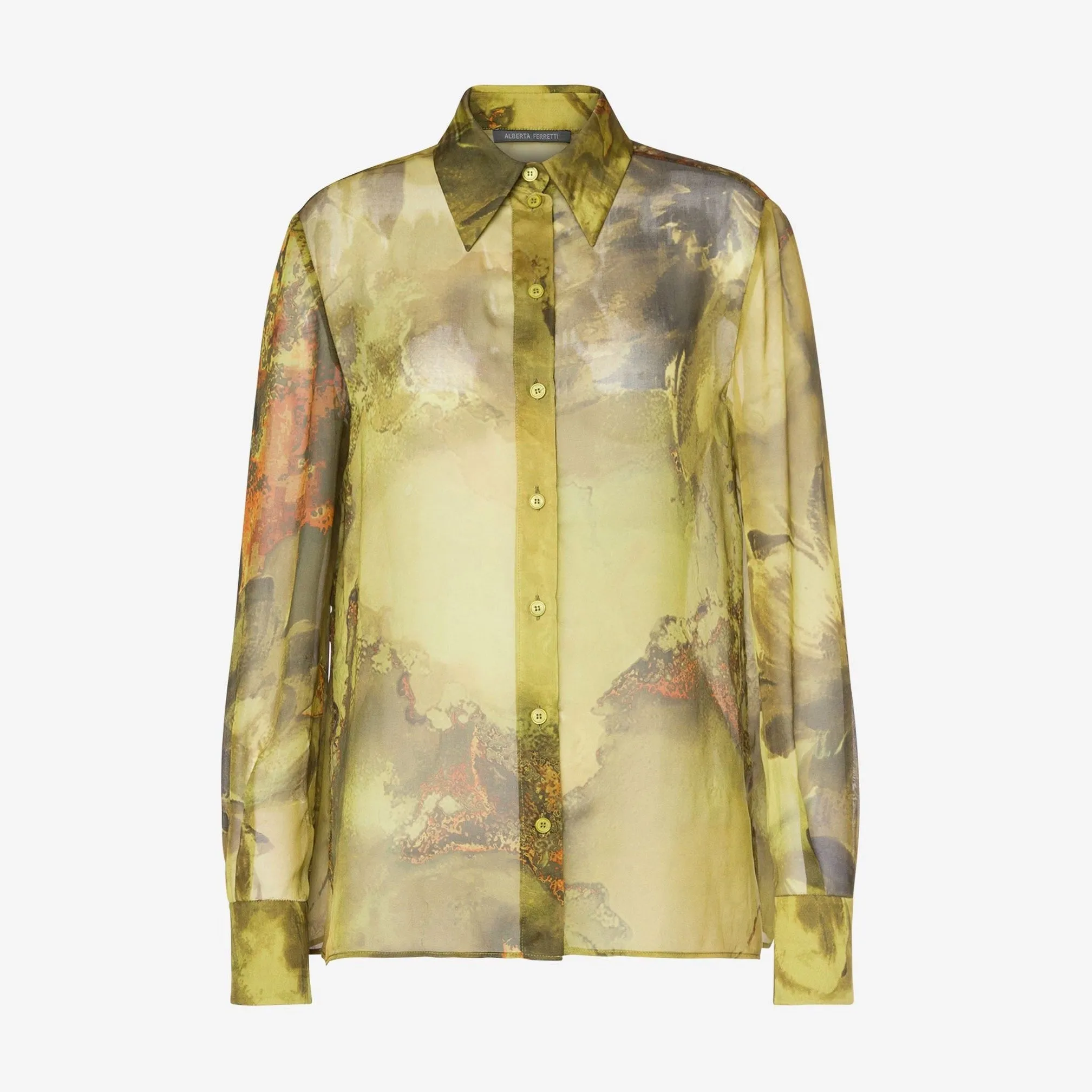 Green Chiffon Shirt With Flower Bomb Print