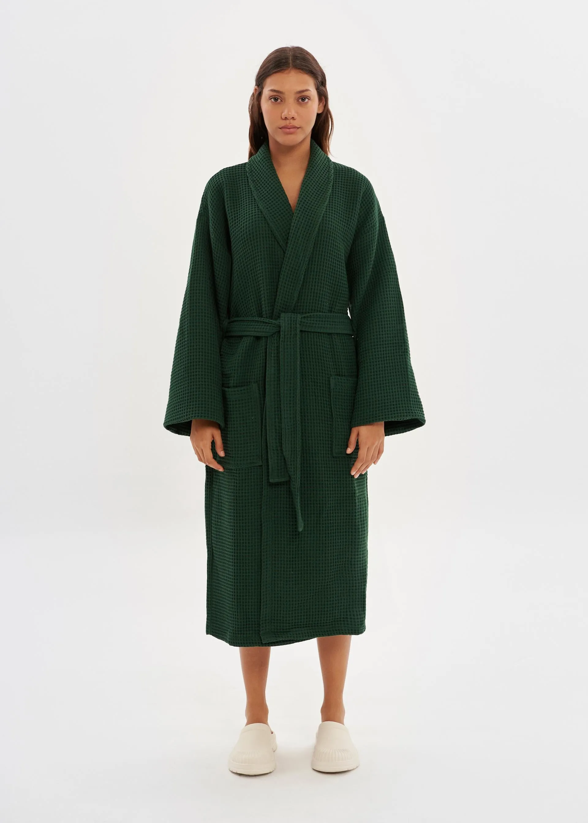 Green Waffle Unisex Relaxed Fit Bathrobe - House Babylon