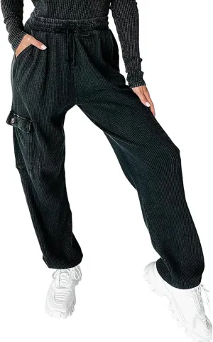 High Waisted Cargo Pants for Women Corduroy Wide Leg Straight Casual Pants Womens High Waisted Cargo Pants Women
