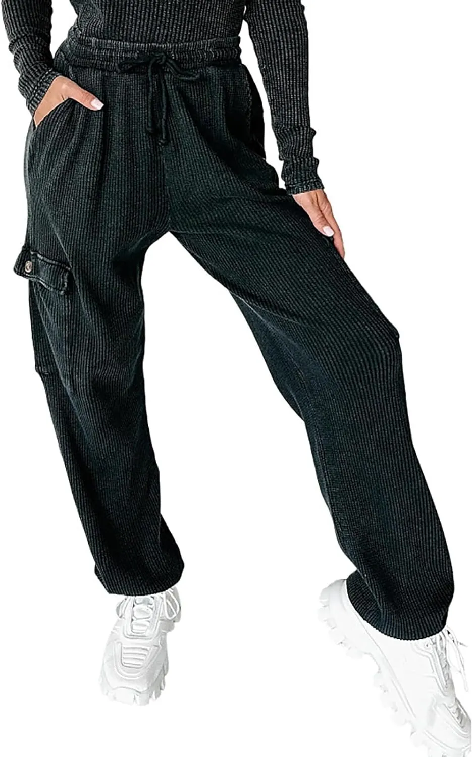 High Waisted Cargo Pants for Women Corduroy Wide Leg Straight Casual Pants Womens High Waisted Cargo Pants Women