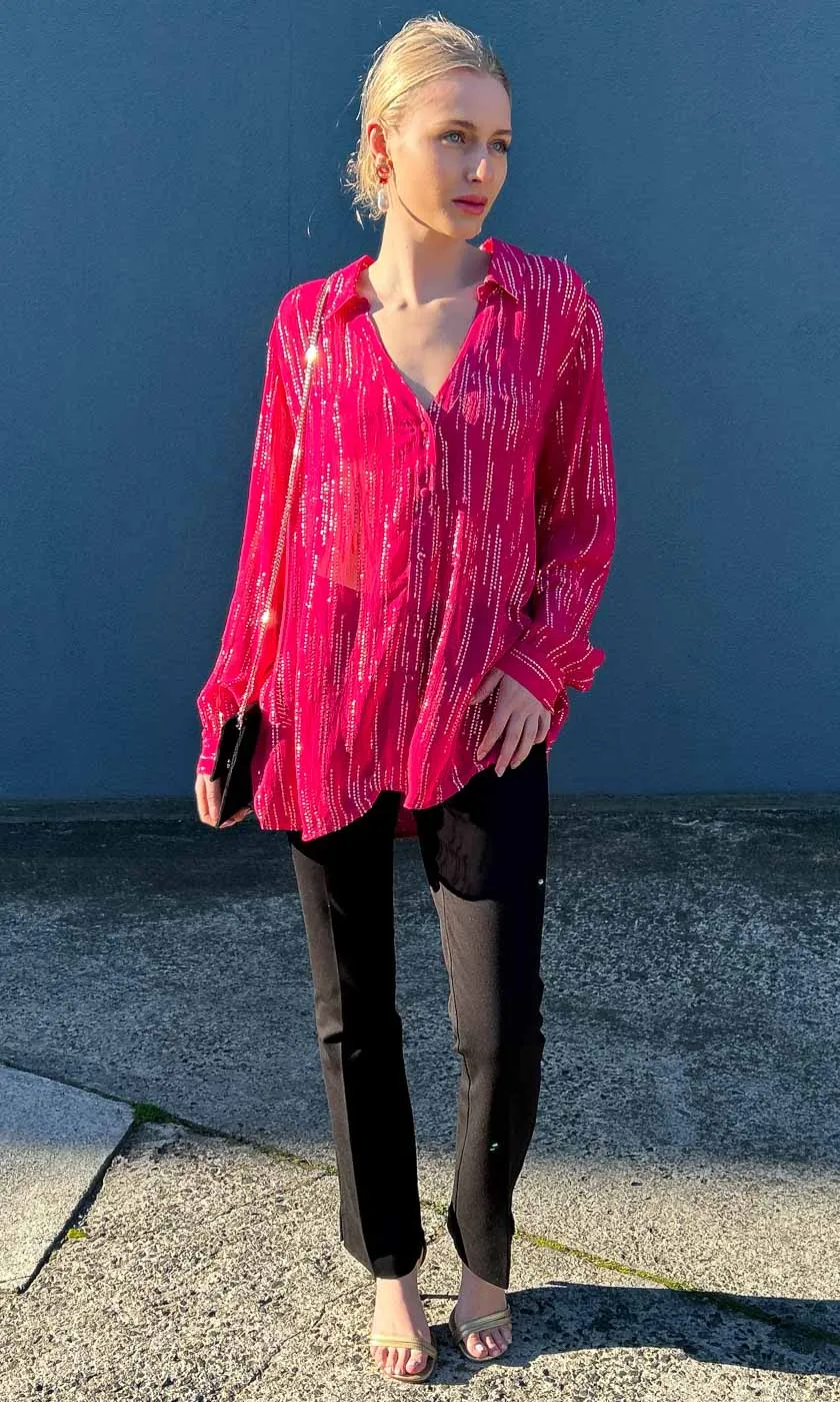 HOSS Celan Shirt - Fuchsia with gold