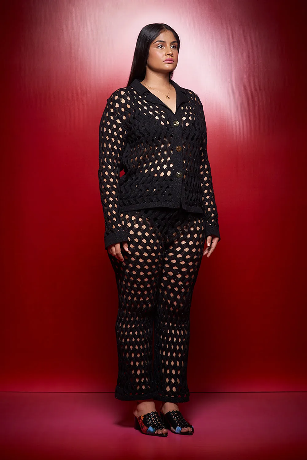 Noir Twisted Drop Knitted Trousers