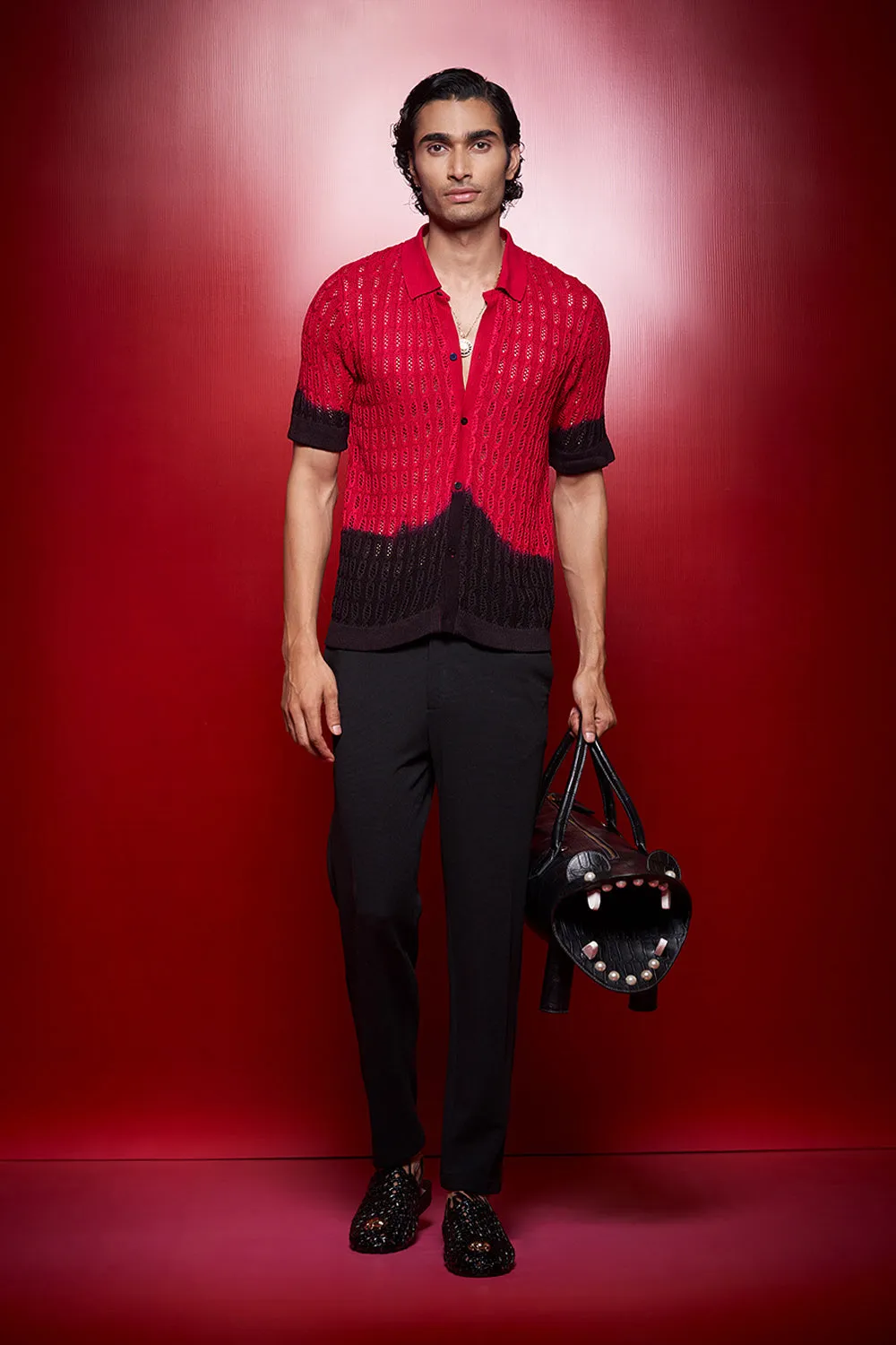 Ombre Pointelle Knitted Shirt