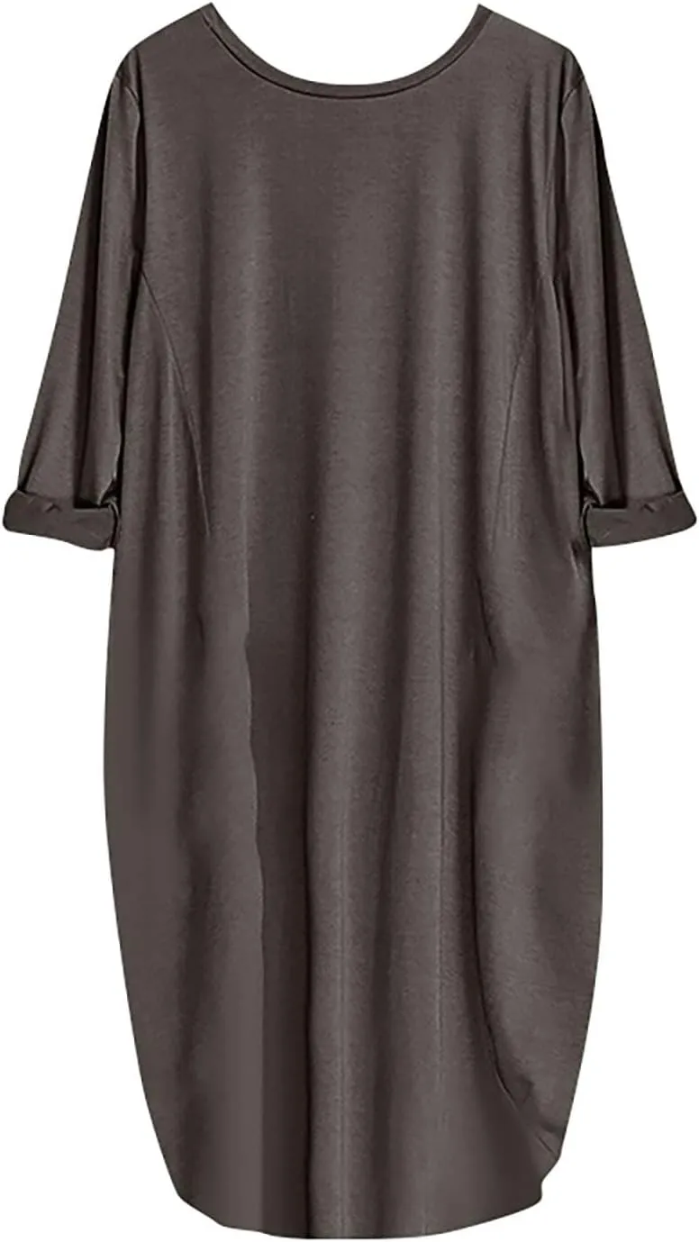 Pop Summer Pub Dress Womens Short Sleeve Tunic Relaxed Fit Dresses for Ladies Scoop Neck Coloured Comfortable