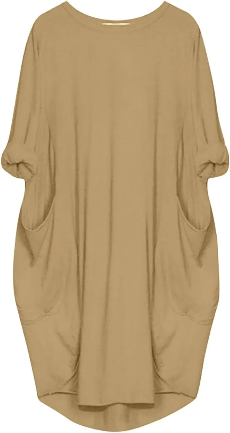 Pop Summer Pub Dress Womens Short Sleeve Tunic Relaxed Fit Dresses for Ladies Scoop Neck Coloured Comfortable