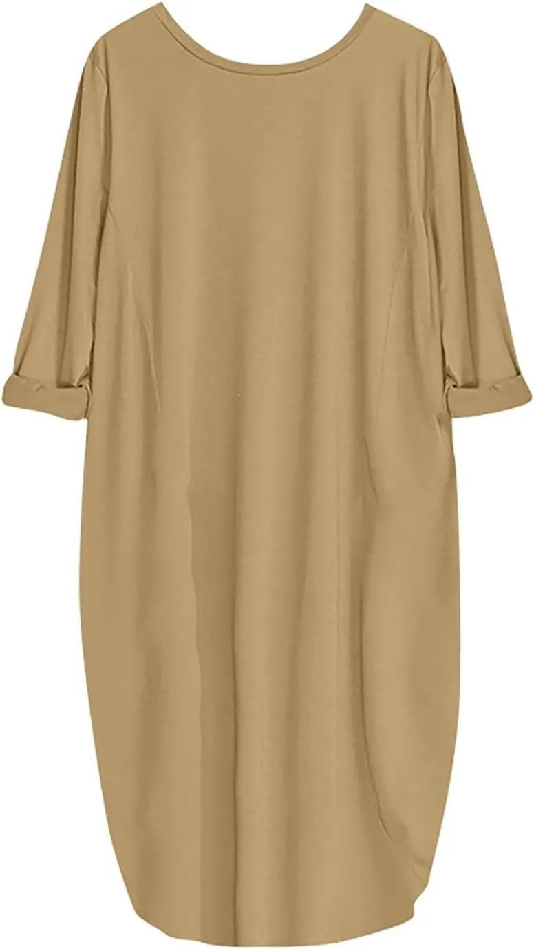 Pop Summer Pub Dress Womens Short Sleeve Tunic Relaxed Fit Dresses for Ladies Scoop Neck Coloured Comfortable