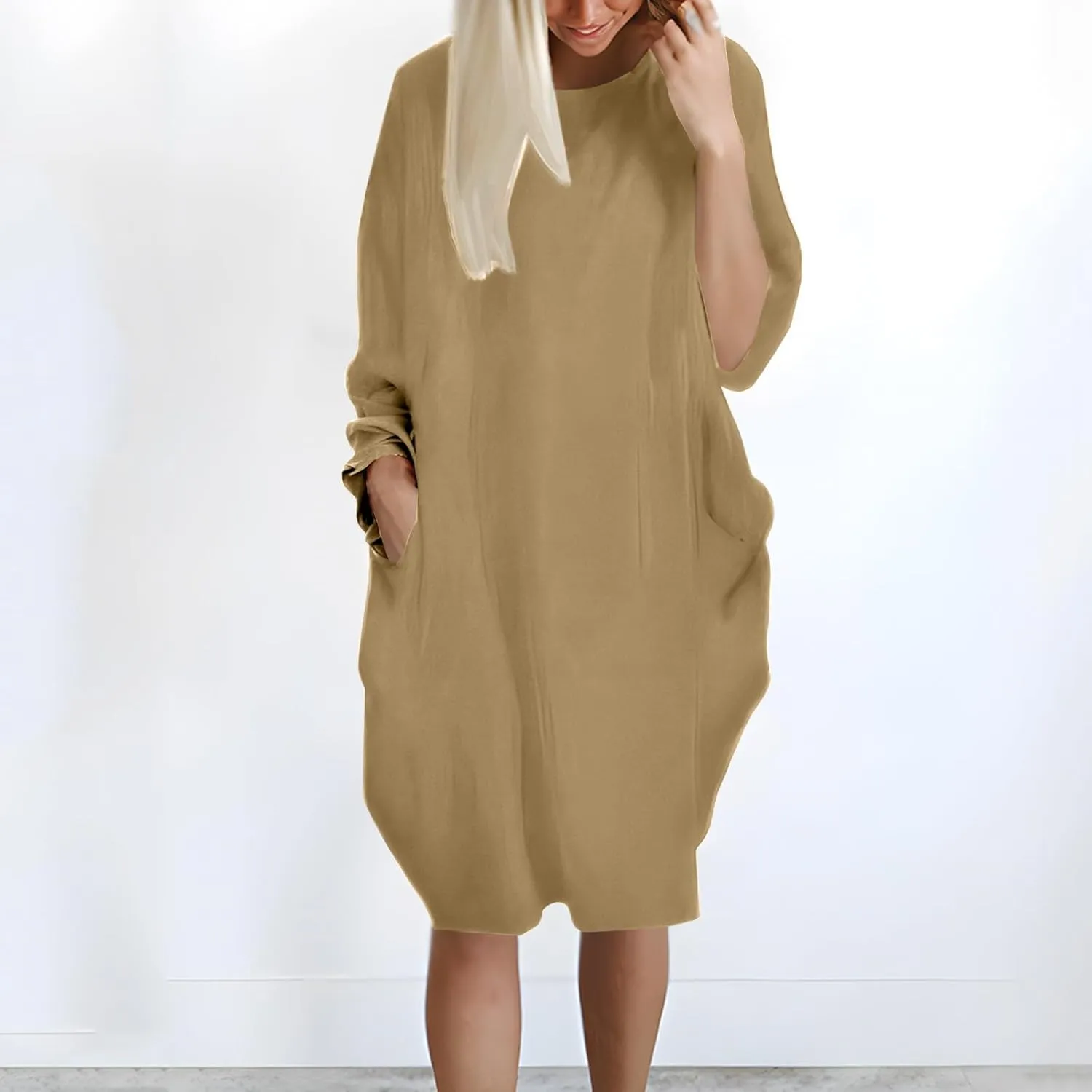 Pop Summer Pub Dress Womens Short Sleeve Tunic Relaxed Fit Dresses for Ladies Scoop Neck Coloured Comfortable