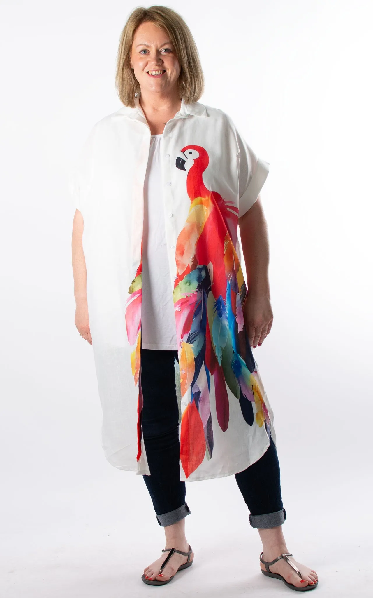 Print Shirt Dress | Bird | White