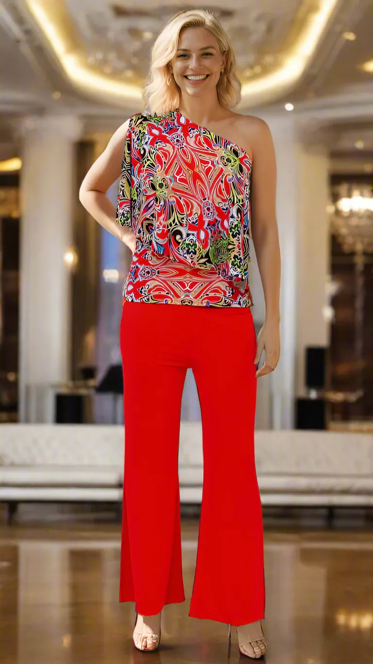 Printed One Shoulder Knit Top