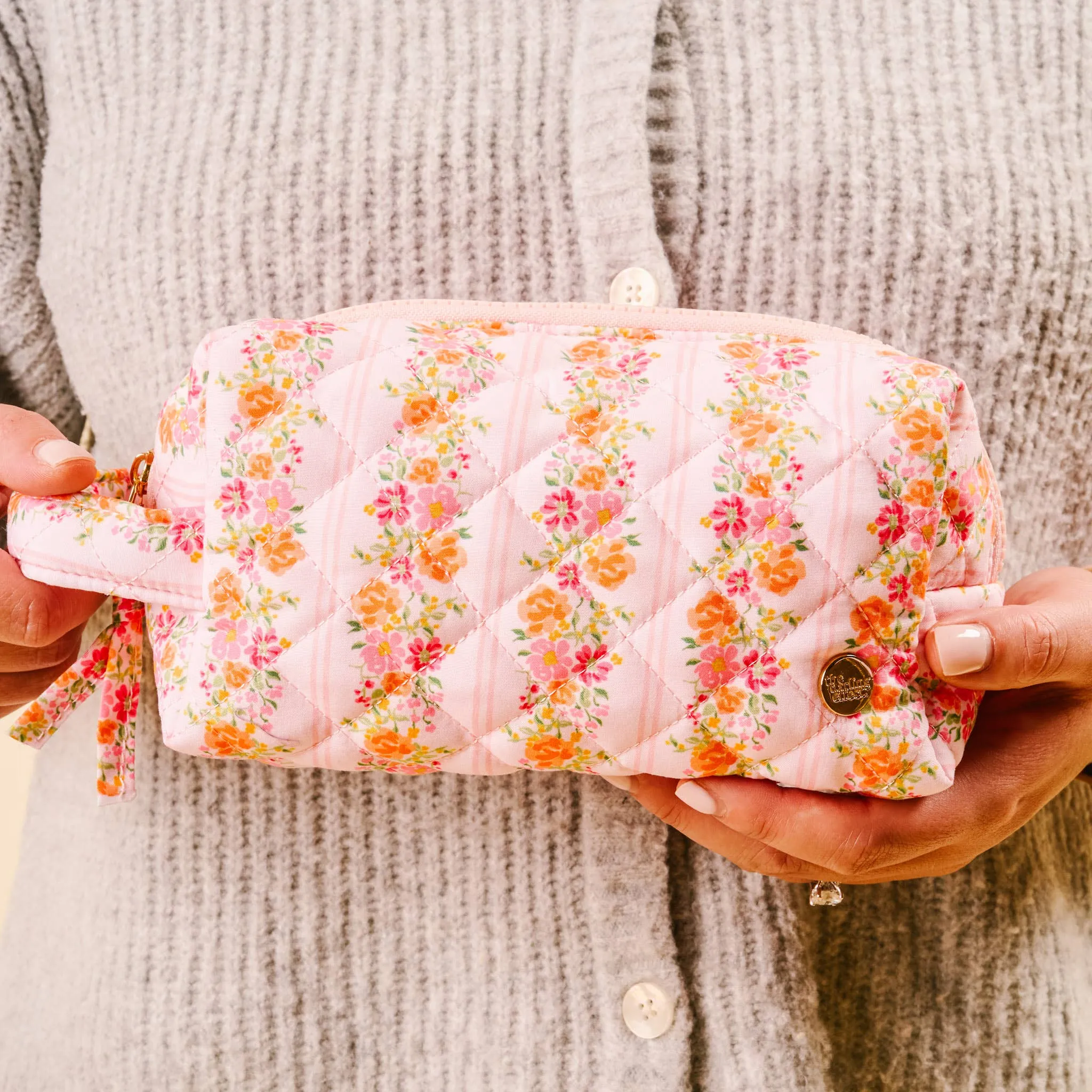 Quilted Cosmetic Pouch - Petal Parade Pink