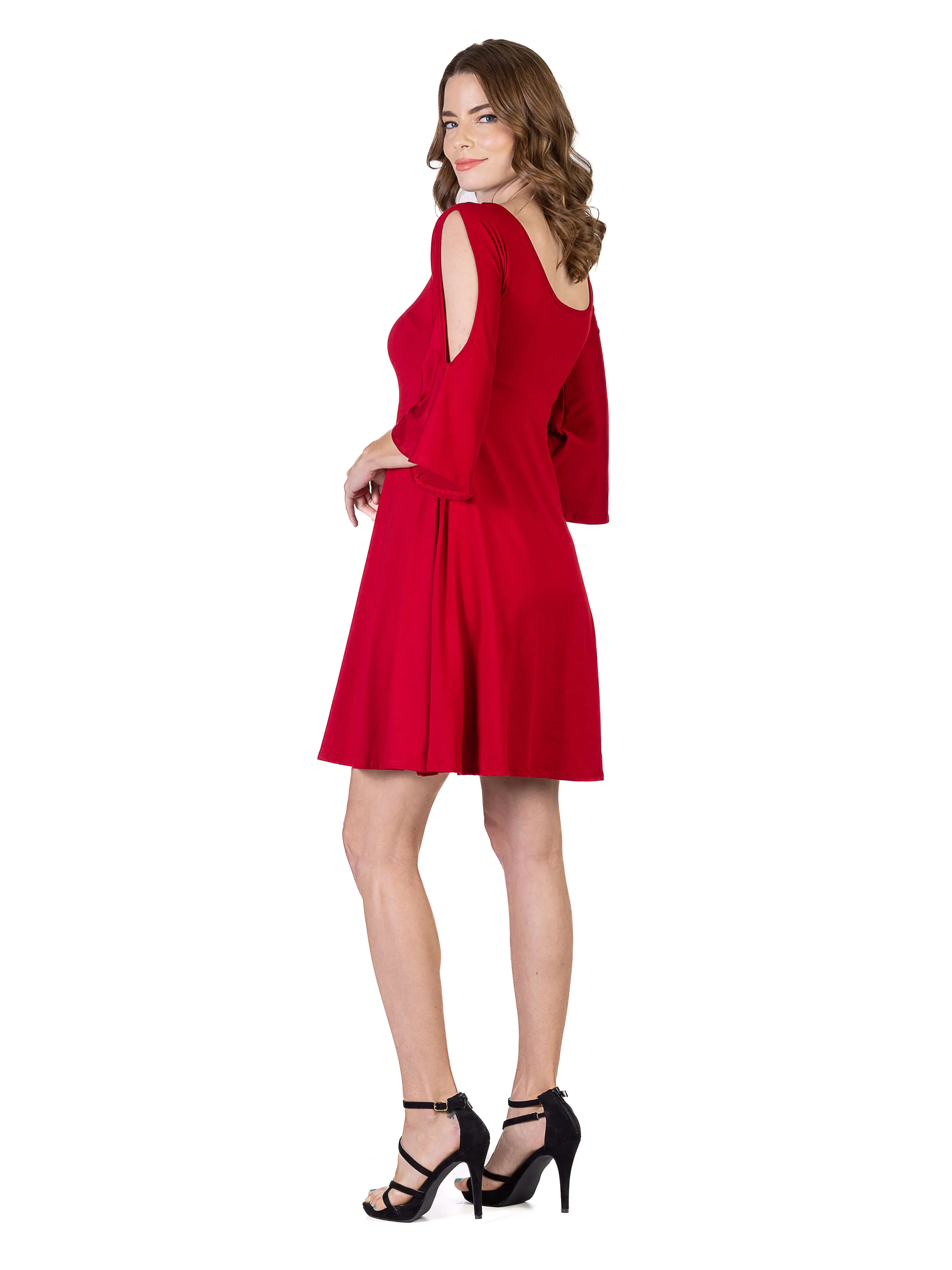 Womens Knee Length Cold Shoulder Dress
