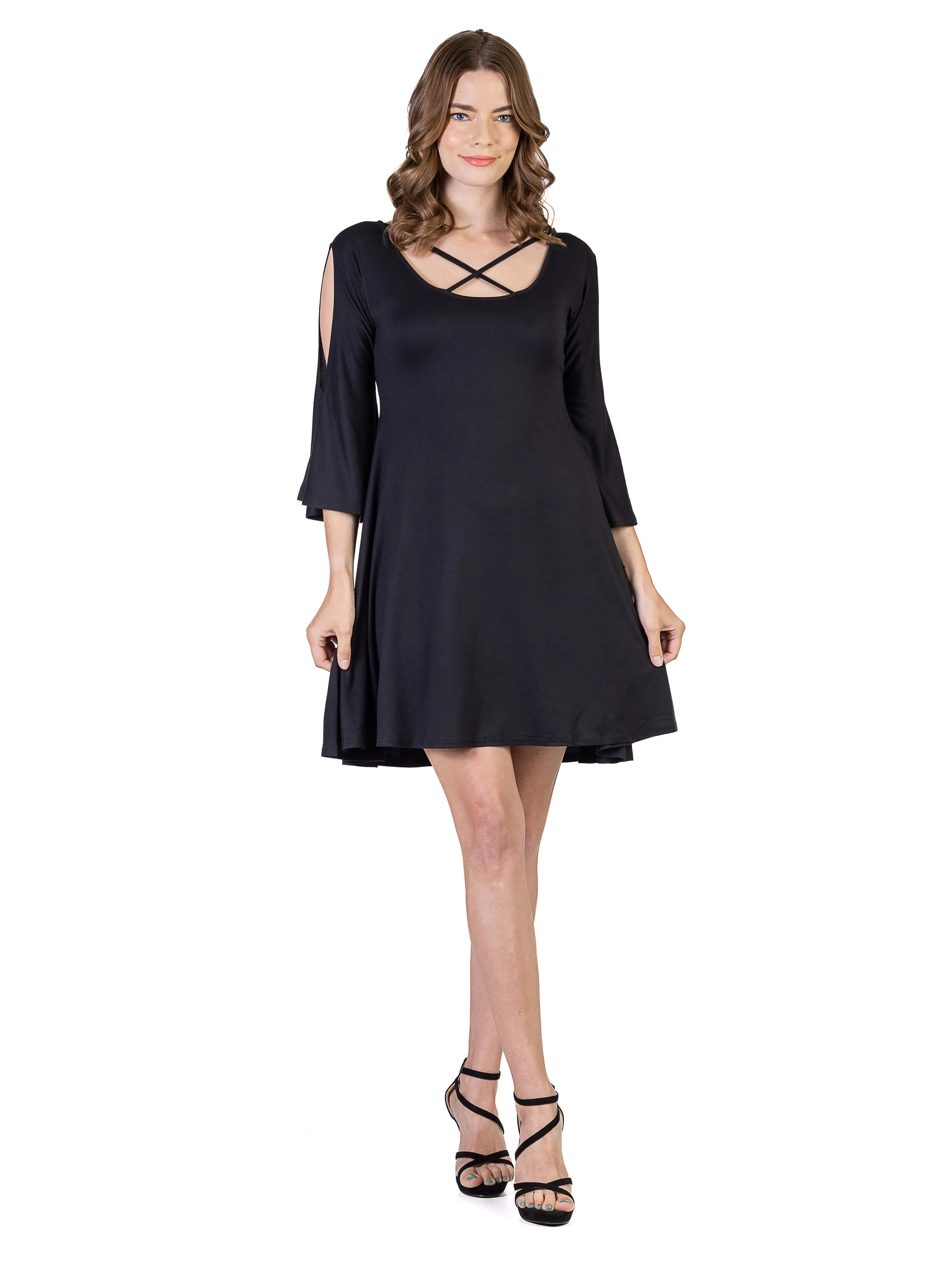 Womens Knee Length Cold Shoulder Dress