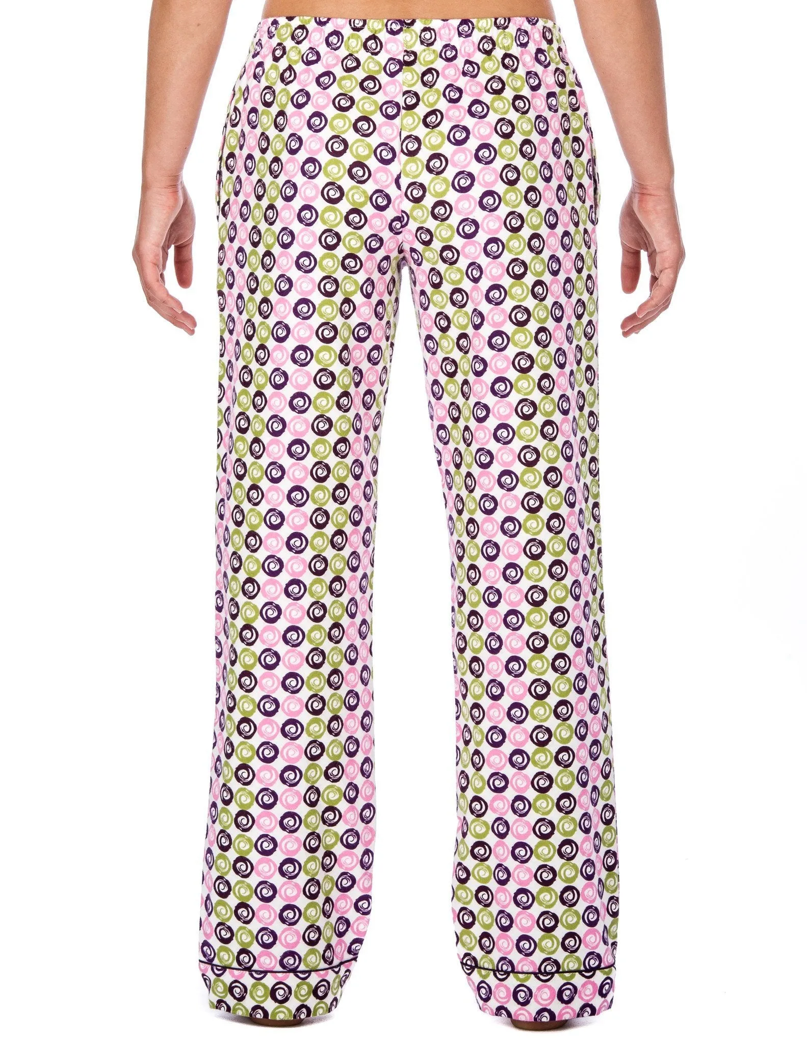 Womens Premium 100% Cotton Flannel Lounge Pants - Relaxed Fit - Swirly Daze - Purple/Green